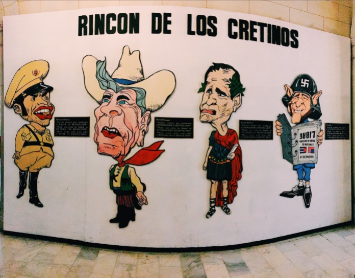 A panorama of Cuba's enemies, including Fulgencio Batista, Ronald Reagan, and both Bushes.